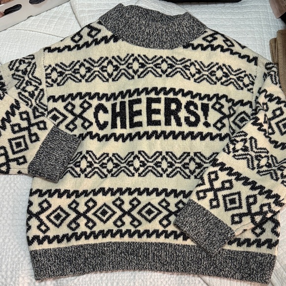 a new day Sweaters - a new day Cream & Black 'CHEERS!' Fair Isle Turtleneck Sweater
